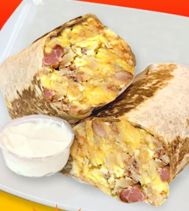 Breakfast burrito served at Fiesta Market & Restaurant