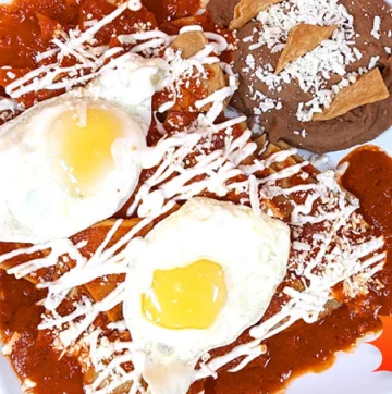 Build Your Own Chilaquiles with salsa, cheese and crema at Fiesta