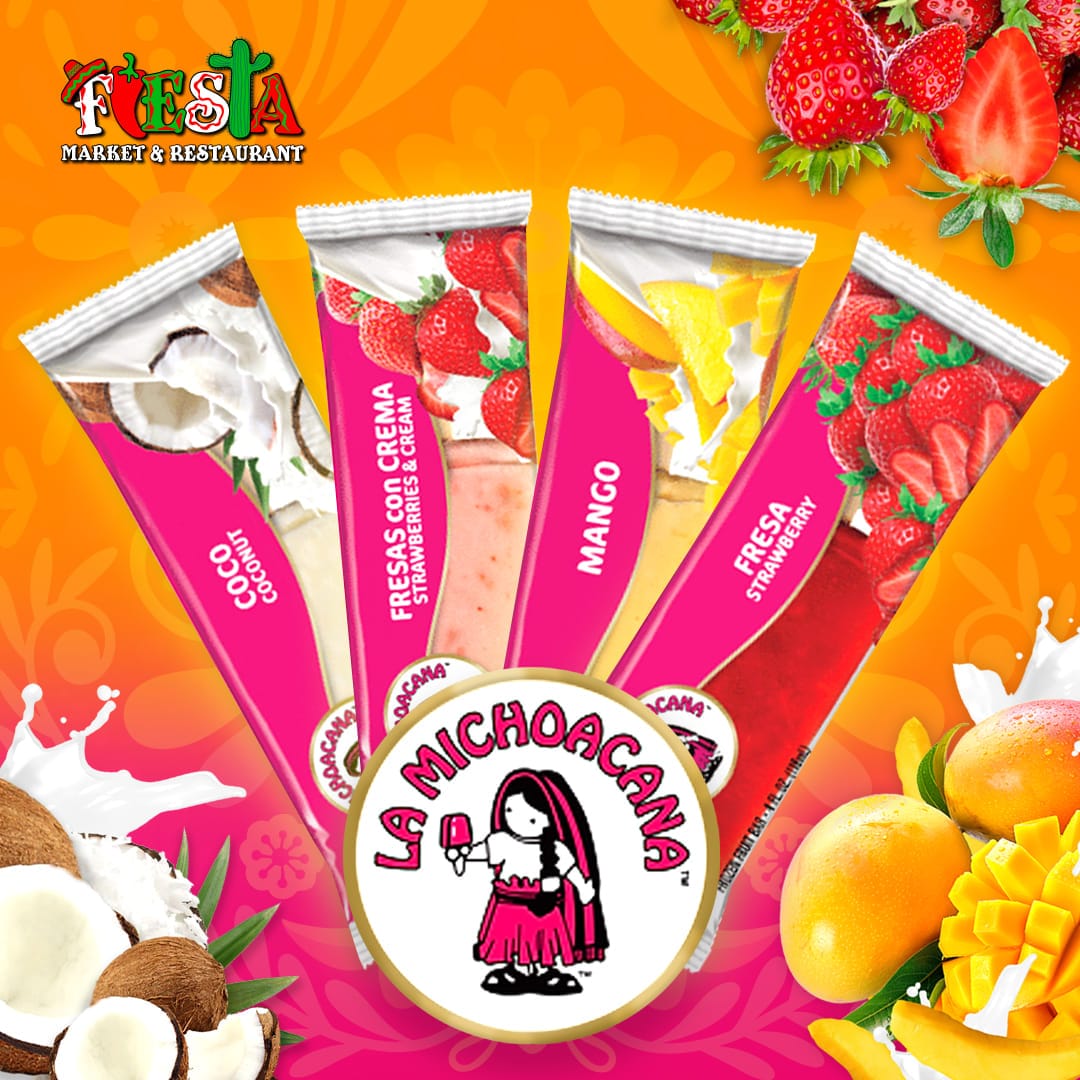 Coconut, strawberry and cream, mango, and strawberry La Michoacana paletas