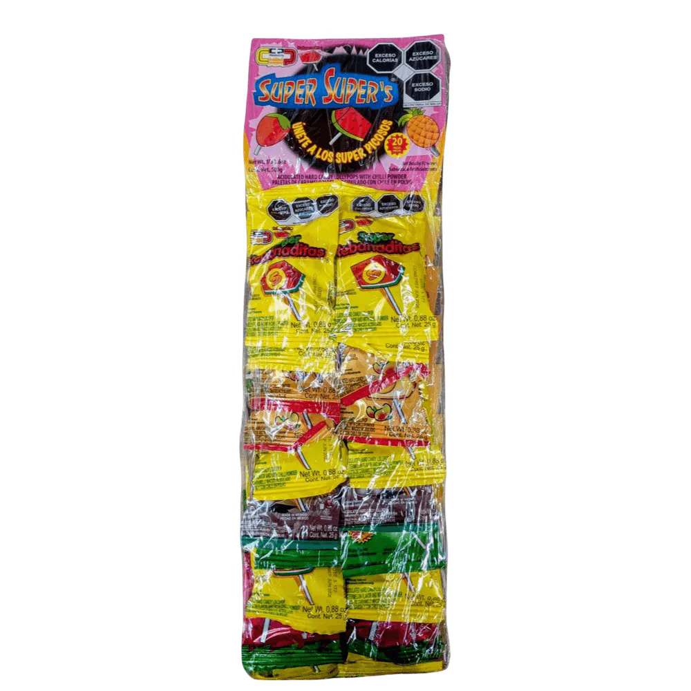 Super Super's Rebanaditas Mixtas Tira c/20pz Mexican watermelon lollipops with chili candy
