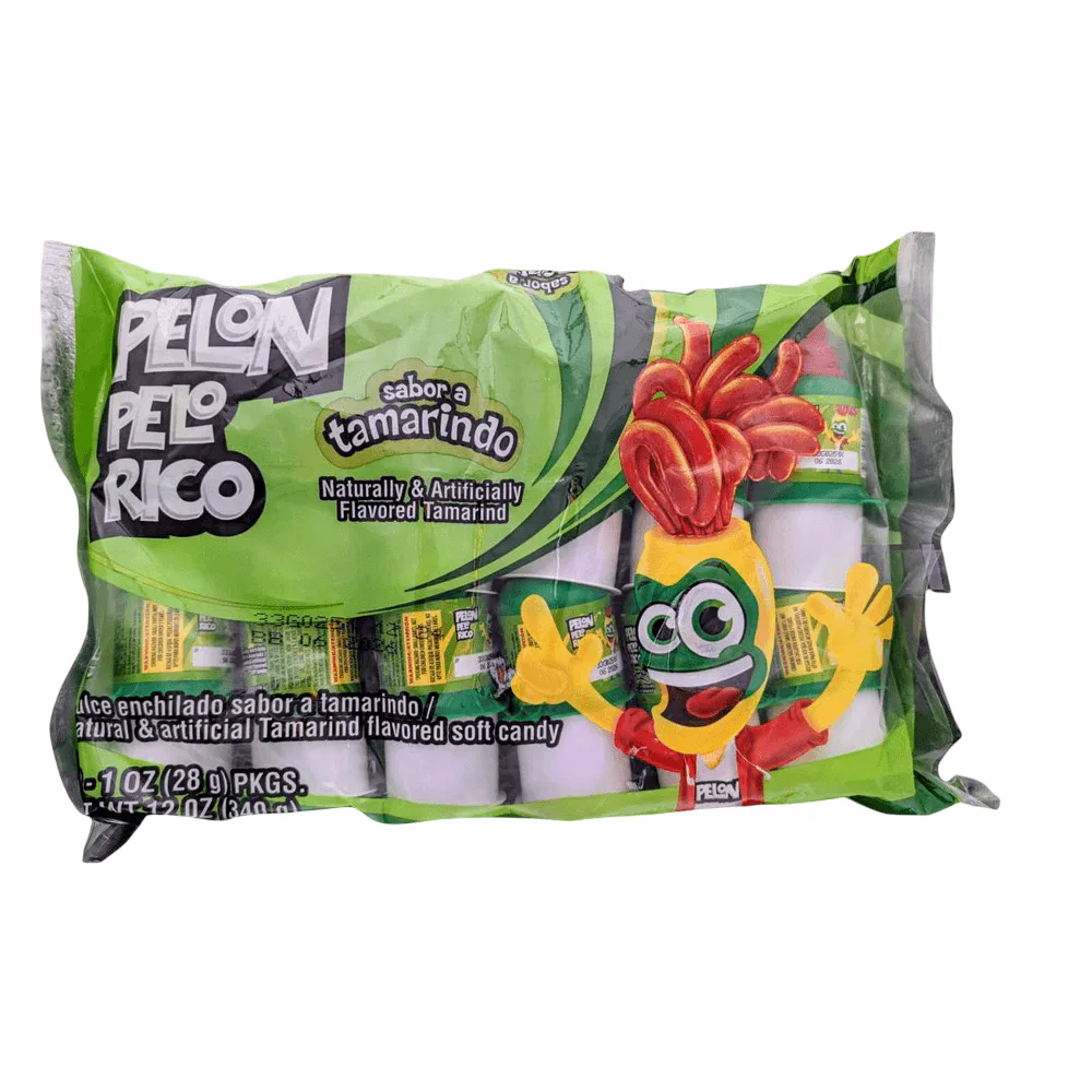 Pelón Pelo Rico 12 piece Mexican tamarind candy bag