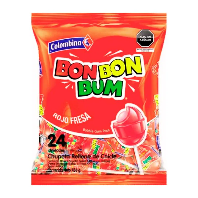Bon Bon Bum Fresa Bolsa Colombina 24pcs 14.4oz