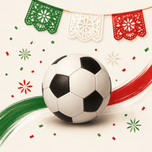 Soccer ball with Mexican colors for World Cup viewing at Fiesta Market and Restaurant in Calgary