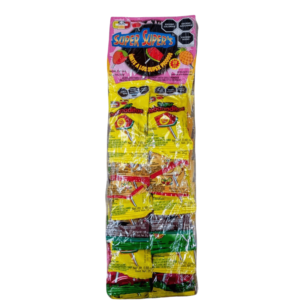 Super Super's Rebanaditas Mixtas Tira c/20pz Mexican watermelon lollipops with chili candy